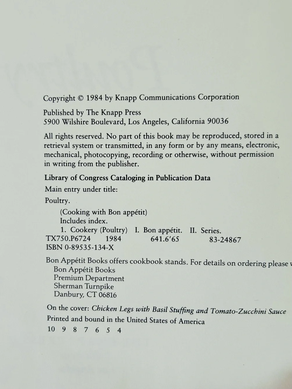4/$20 Vintage Bon Appétit Poultry Hardcover Cookbook 1984 First Edition